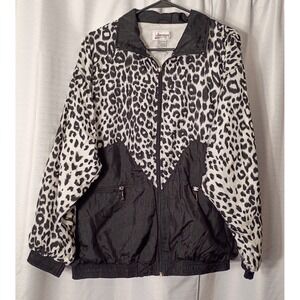 90s Janeve Lined Windbreaker Track Jacket Vtg Sz Large Black White Retro Zip